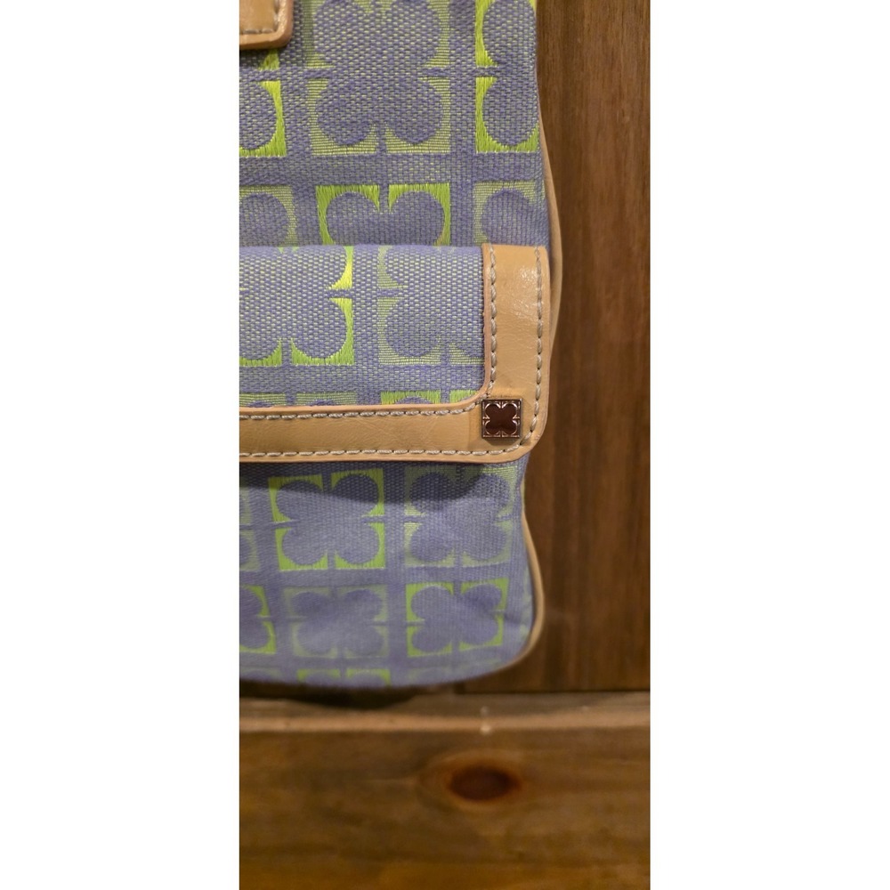 Liz Claiborne Tote Handbag Womens Blue Geometric Canvas Leather Trim Classic - Picture 4 of 11